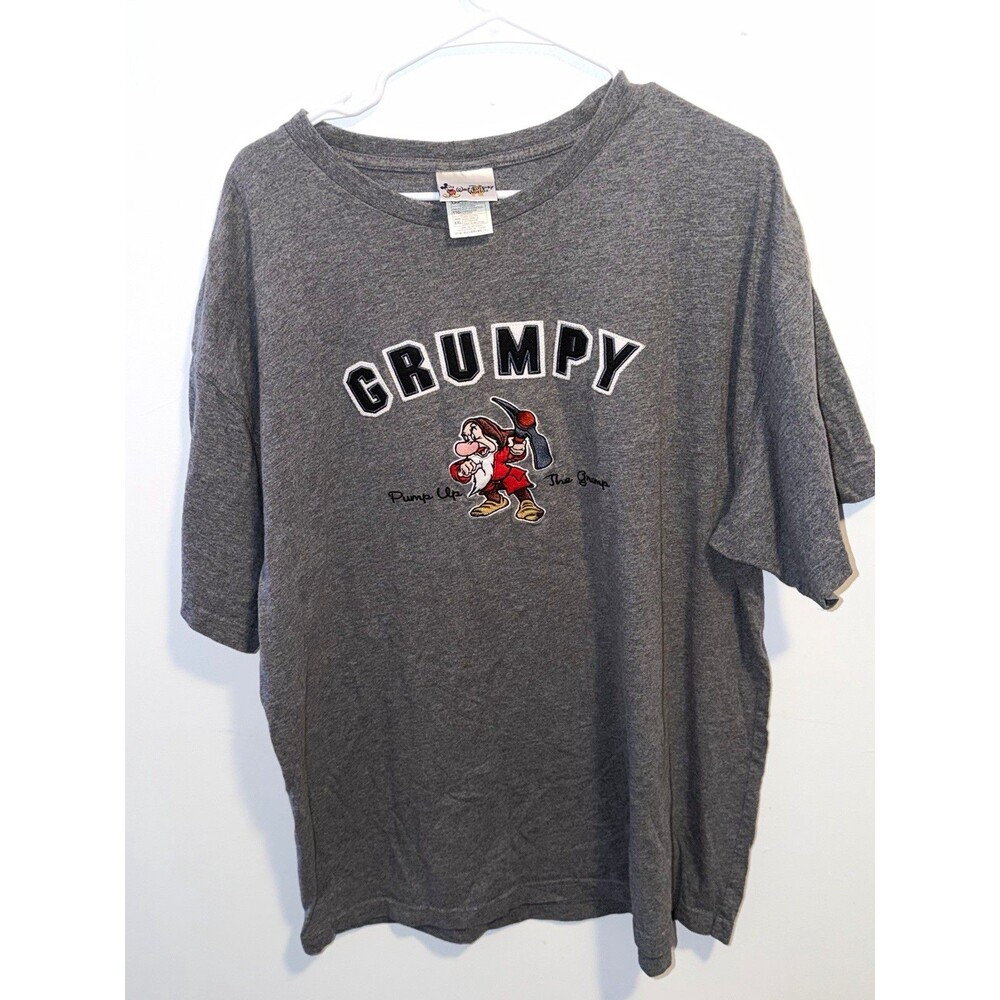 Disney Men's Grumpy Gray Cotton Embroidered Graphic Crew Neck T-Shirt S